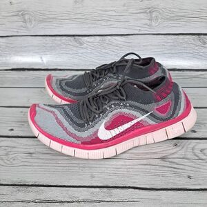 Nike Free 5.0 Flyknit Womens Size 7.5 Pink Foil Wolf Grey Shoes 615806-016